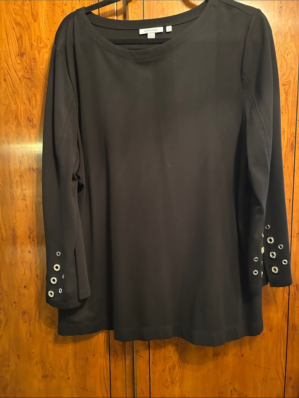 Chico's Black Long-Sleeve Top with Grommet Sleeve Detail